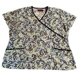 Beverly Hills Green and Brown Swirled Scrub Top